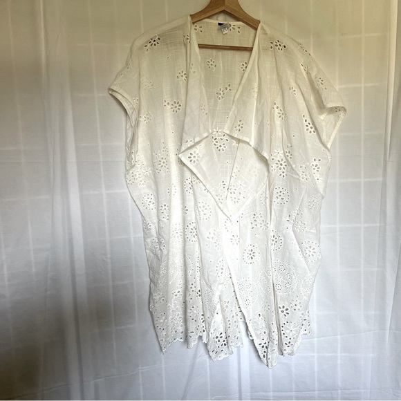 J. Crew open beach poncho in eyelet white s/m 100% organic cotton scallop hem - Picture 1 of 11